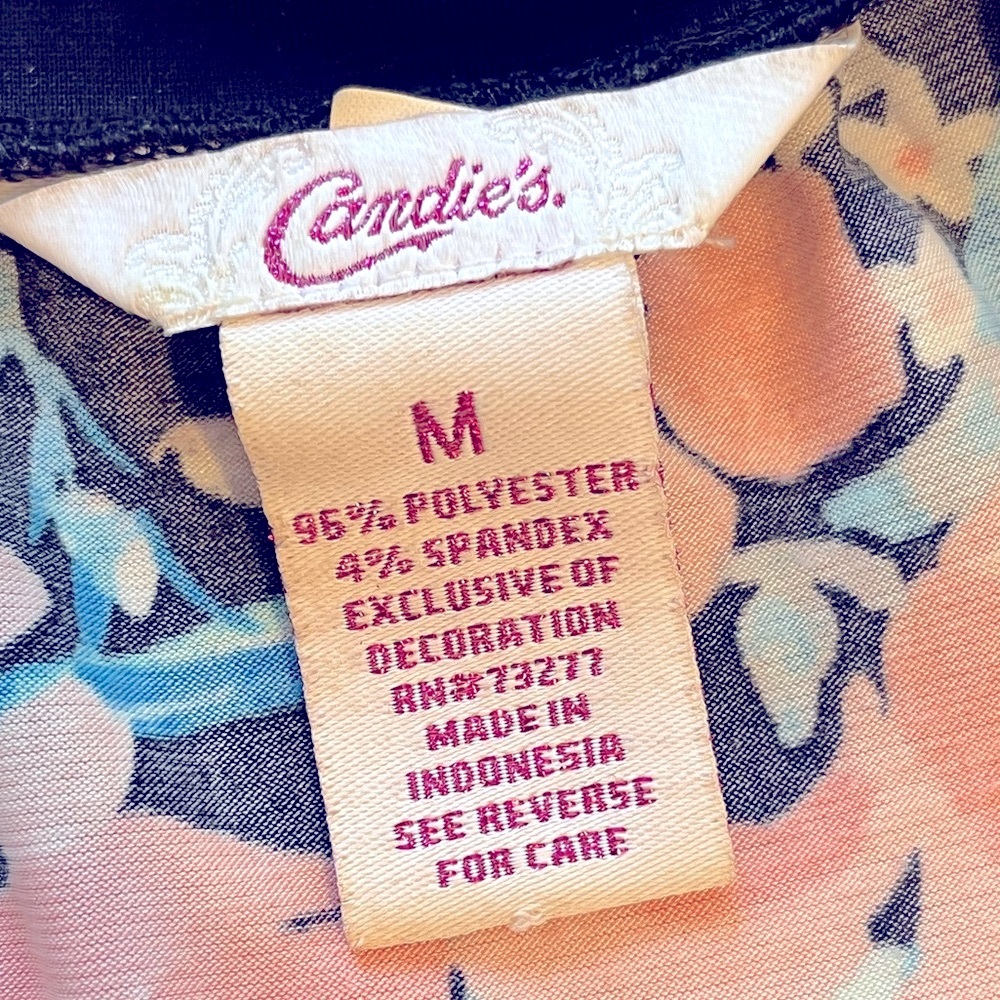 Candie's Floral Top with Black and Pink and orange Hues - Picture 6 of 6